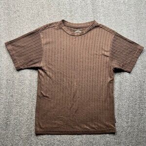 Dikotomy T Shirt Mens Small Brown Cable Knit Textured Boxy Fit Short Sleeve Tee